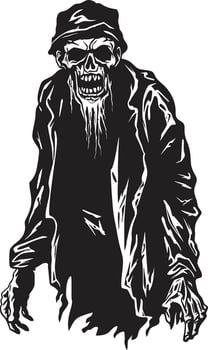 Nightmare Necrosis Sleek Black Logo Design with a Frightening Zombie Man Spectral Sire Vector Icon Expressing the Spooky Presence of an Elderly Zombie in Black