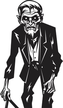 Creepy Corporeal Iconic Black Logo Design Expressing the Horror of an Elderly Zombie Nightmare Necrosis Dynamic Vector Symbol Capturing the Spooky Presence of a Scary Old Zombie
