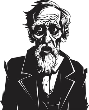 Macabre Maestro Black Symbol Embracing the Frightening Terror of a Scary Old Zombie Creepy Corporeal Iconic Black Logo Design Expressing the Horror of an Elderly Zombie vector