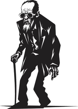 Undead Uproar Dynamic Black Logo Design Featuring a Terrifying Old Zombie Elderly Eeriness Sleek Vector Icon Signifying the Horror of an Old Zombie in Black