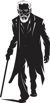 Spectral Sire Vector Icon Expressing the Spooky Presence of an Elderly Zombie in Black Zombie Zephyr Black Symbol Signifying the Horror of a Scary Old Man