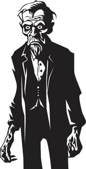 Creepy Corporeal Iconic Vector Symbol Capturing the Horror of a Scary Old Zombie in Black Nightmare Necrosis Sleek Black Logo Design with a Frightening Zombie Man