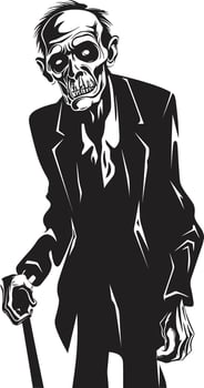 Spectral Sire Vector Icon Expressing the Spooky Presence of an Elderly Zombie in Black Zombie Zephyr Black Symbol Signifying the Horror of a Scary Old Man