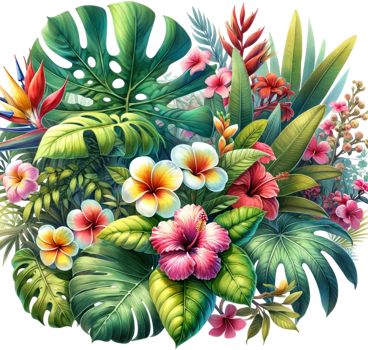 AI generated Exotic Tropical Flowers and Foliage Illustration png