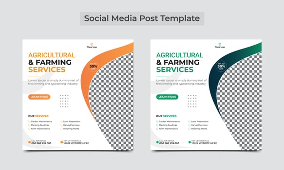 Agriculture farming service. Agricultural and farming services social media post banner template. Agro farm service or web banner, square flyer template. vector