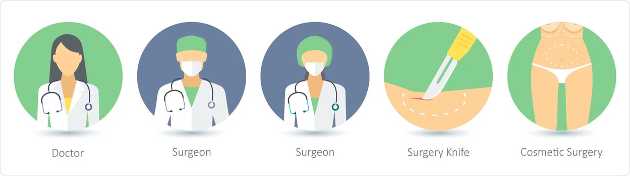 A set of 5 medical icons as doctor, surgeon, surgery knife vector