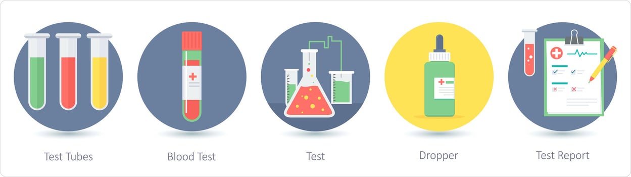 A set of 5 medical icons as test tubes, blood test, test vector