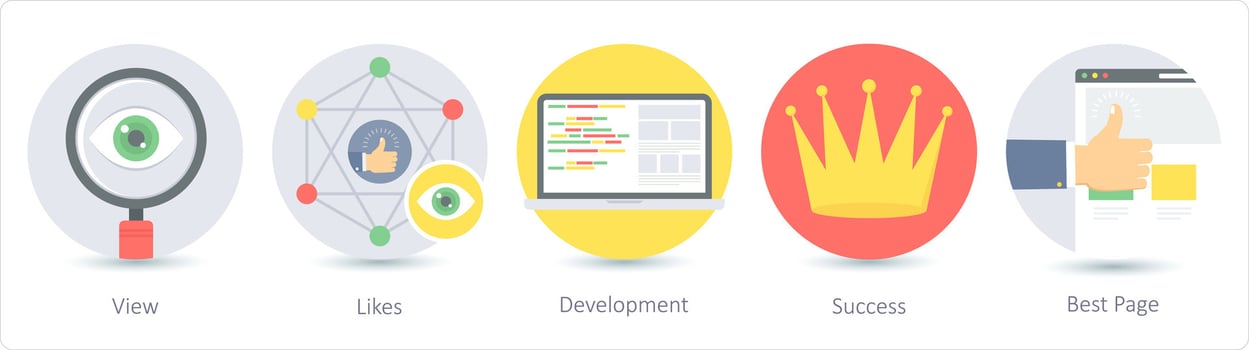 A set of 5 Seo icons as view, likes, development vector