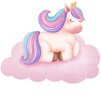 Cute magical rainbow unicorn sleeping on cloud watercolor clipart. png