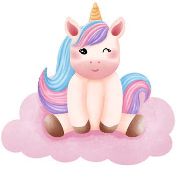 Cute magical rainbow unicorn sitting on cloud watercolor clipart. png