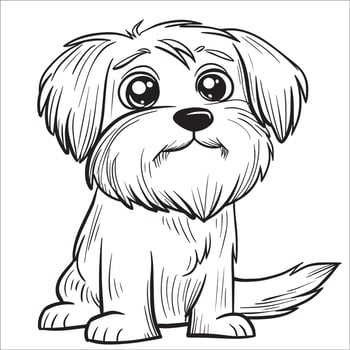 AI generated Tibetan Terrier Dog is a sitting vector illustration in black and white