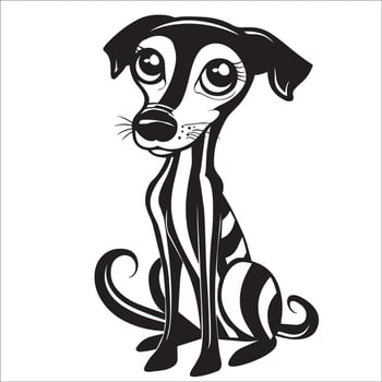 AI generated black and white Greyhound Dog Cartoon vector illustration