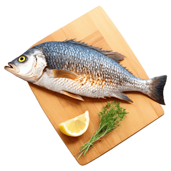 AI Generated A side view of a grilled whole fish, showcasing its crispy skin and flaky flesh, png