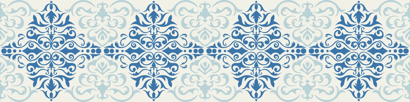 Blue horizontal seamless vintage pattern for wallpaper and borders. vector