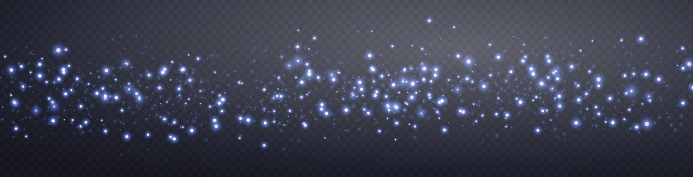 Blue glittering dots, particles, stars magic sparks. Glow flare light effect. Blue luminous points. Vector particles