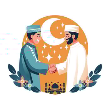 Eid Festival Happy Muslim People, Celebrate Holy Month Ramadhan, Eid Mubarak Greeting Illustration vector