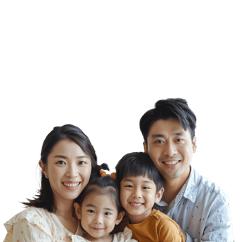 AI generated Happy family with two kids posing on transparent background png