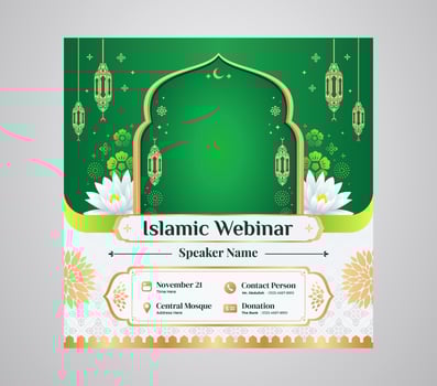 Green Islamic Seminar and Webinar Instagram Feed Post Design Template for Islamic Teaching and Lecturing vector