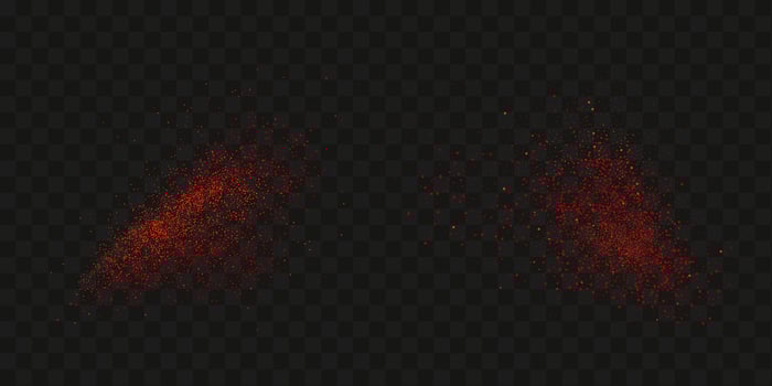 Grainy scatterings of  spicy burst . Splashes of  red pepper powder.Overlay effect chilli or paprika spice splatters. Vector realistic illustration of hot dried spice.