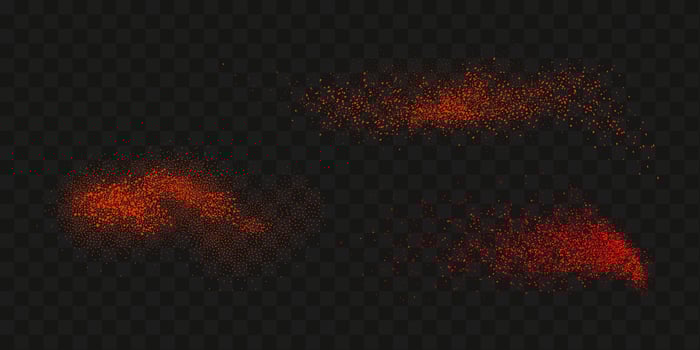 Grainy scatterings of  spicy burst . Splashes of  red pepper powder.Overlay effect chilli or paprika spice splatters. Vector realistic illustration of hot dried spice.