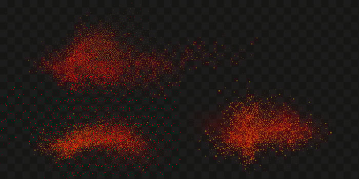 Grainy scatterings of  spicy burst . Splashes of  red pepper powder.Overlay effect chilli or paprika spice splatters. Vector realistic illustration of hot dried spice.