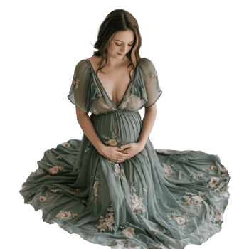 AI generated Elegant pregnant woman in a floral dress with a transparent background png