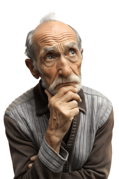 Illustration style 3d render of a thoughtful old man isolated on transparent background png