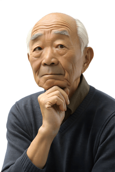 Illustration style 3d render of asian old man a thoughtful isolated on transparent background. AI-generated png