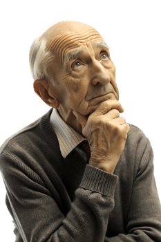 Illustration style 3d render of a thoughtful old man isolated on transparent background png