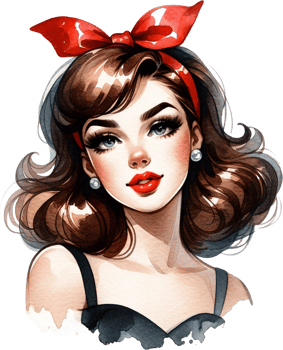 AI generated Vintage Pinup Beauty with Red Bow and Sultry Look png