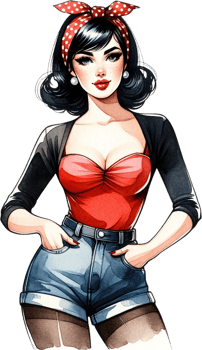 AI generated 50s Pinup Girl in High Waist Shorts and Red Top png