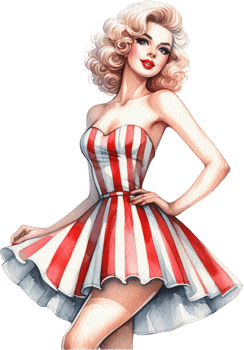 AI generated Retro Pinup Girl in Striped Dress with Vintage Hairstyle png