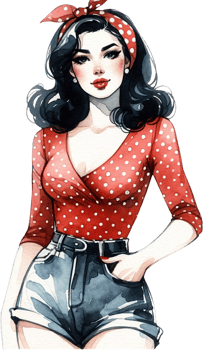 AI generated Retro Pinup Girl in Polka Dot Outfit and Updo Hairstyle png