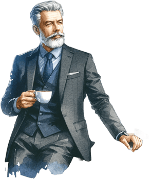 AI generated Dapper Senior Gentleman with Coffee and Smartphone png