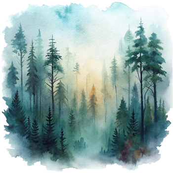 AI generated Aesthetic watercolor of foggy forest. png