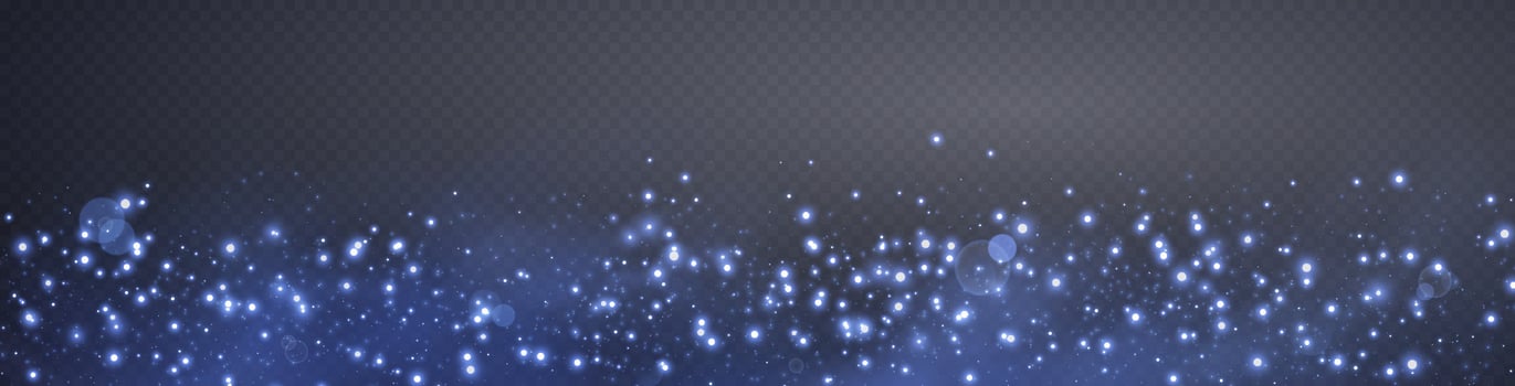 Blue glittering dots, particles, stars magic sparks. Glow flare light effect. Blue luminous points. Vector particles