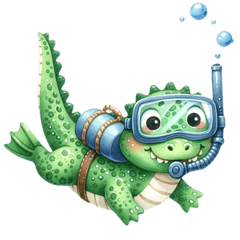 AI generated Cute crocodile scuba diving under the sea watercolor clipart .AI Generate png