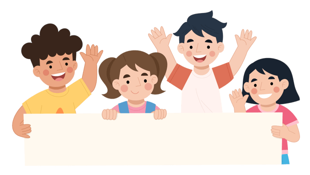 Illustration of happy children holding a banner png