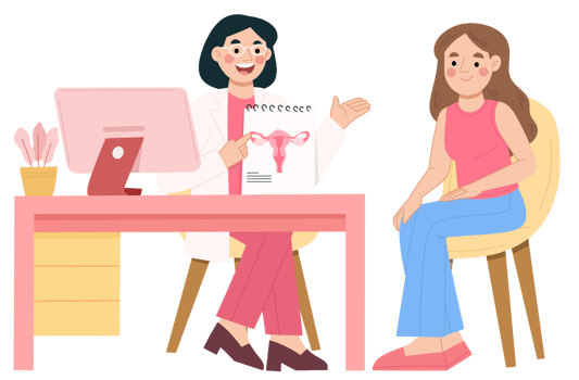 Illustration of a woman consulting with a gynecologist png