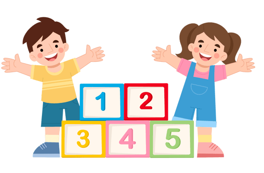 Boy and girl with number blocks cartoon illustration png