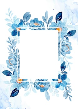 Blue floral frame with watercolor vector