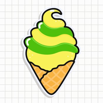 Cute funny Ice cream sticker. Vector hand drawn cartoon kawaii character illustration icon. Isolated on background Ice cream card character concept