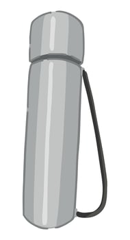 Thermos bottle doodle. Clipart of hot drink vessel, camping tableware, hiking tools. Cartoon vector illustration isolated on white.