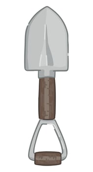 Doodle of camping shovel. Clipart of outdoor travel equipment, hiking tool. Cartoon vector illustration isolated on white.