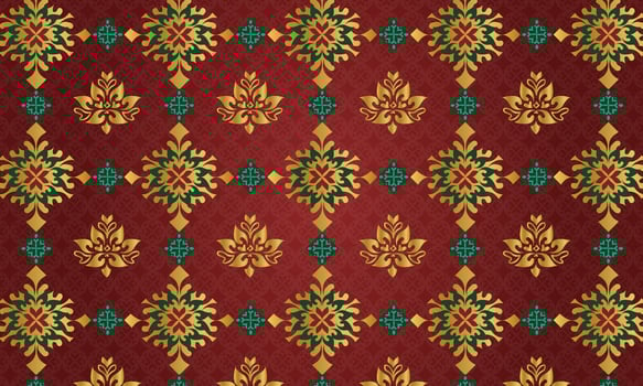 Thai Pattern Culture Background in Gold, Red, and Green vector