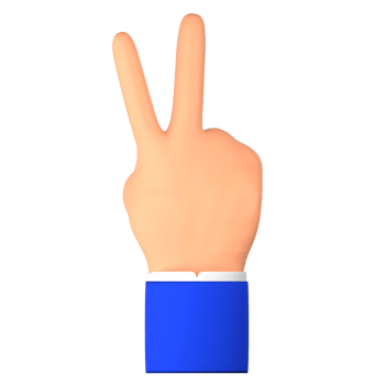 hand with a peace symbol or showing the number two on his finger 3d illustration png
