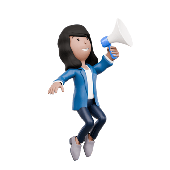 A woman in a blue jacket is holding a megaphone and yelling png