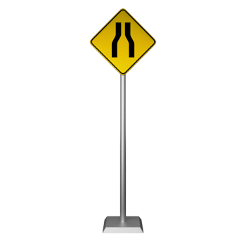 3D illustration of a narrowing road sign png