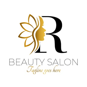 R Letter Initial Beauty Brand Logo Design in Black and Gold vector