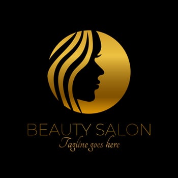 Gold Beauty or Hair Salon Logo with Woman Face and Hair vector